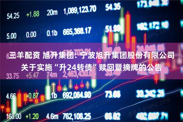 三羊配资 旭升集团: 宁波旭升集团股份有限公司关于实施“升24转债”赎回暨摘牌的公告